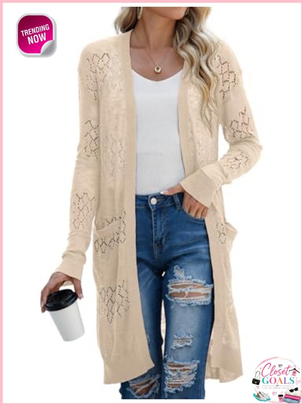 Lightweight Crochet Knit Open Front Long Cardigan Sweater Beach Coverup